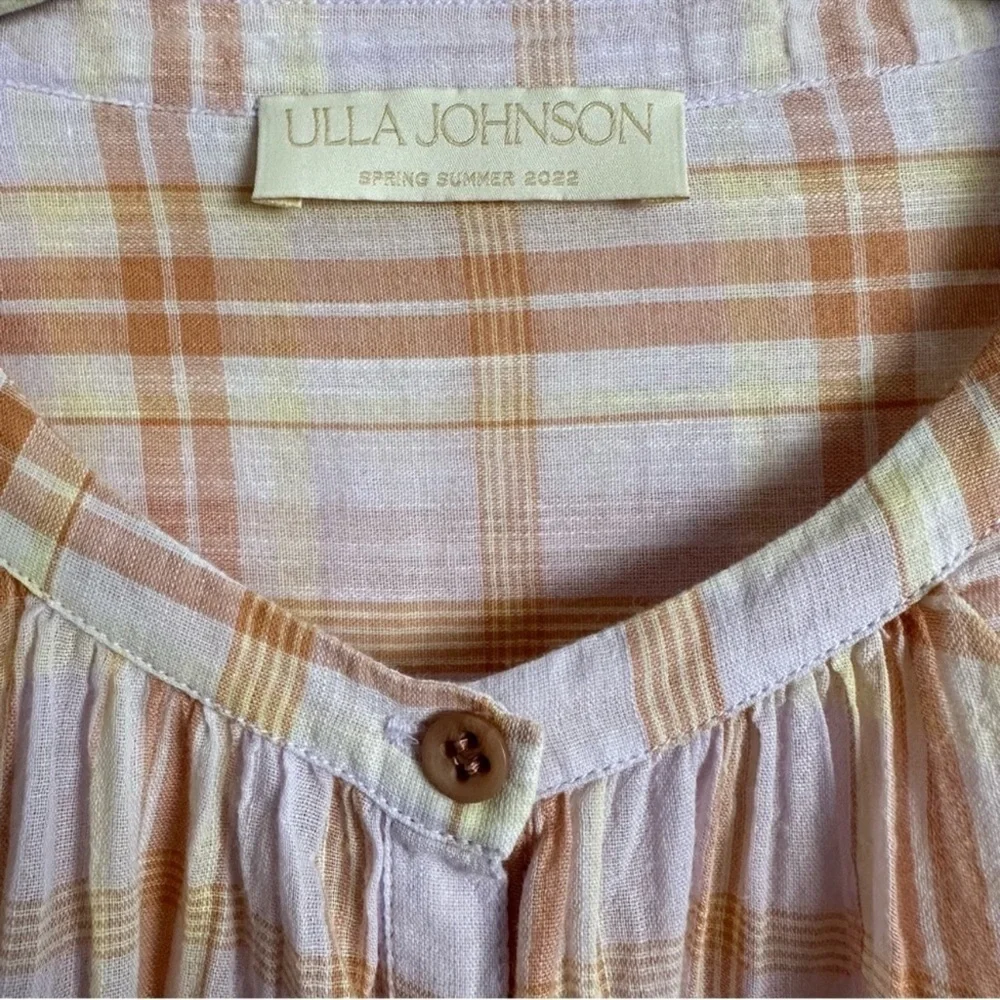 Ulla Johnson Nour Blouse Plaid Lilac Cotton Puff Sleeve Top 6